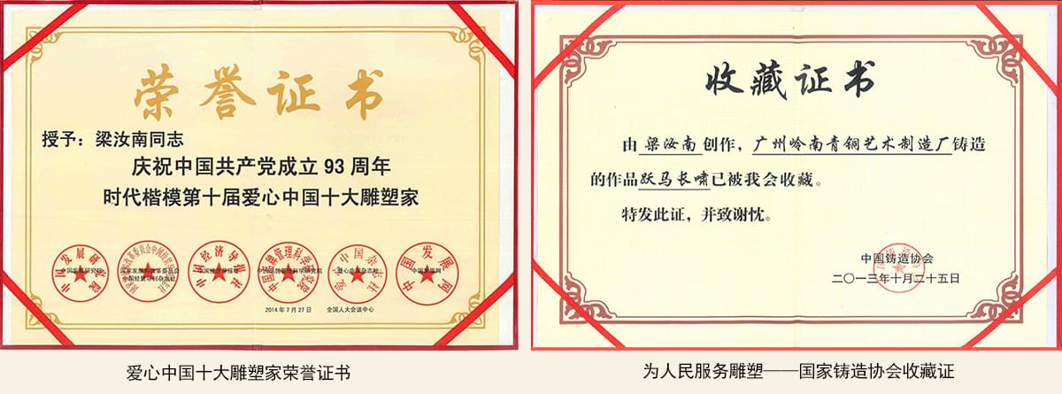 梁汝南大師部分榮譽(yù)證書(shū)展示