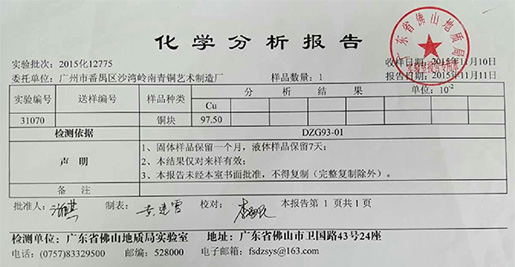 廣州市嶺南青銅藝術(shù)有限公司質(zhì)量承諾