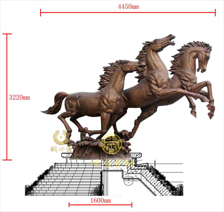 非洲乍得五星酒店《三馬奔騰》銅雕塑工程