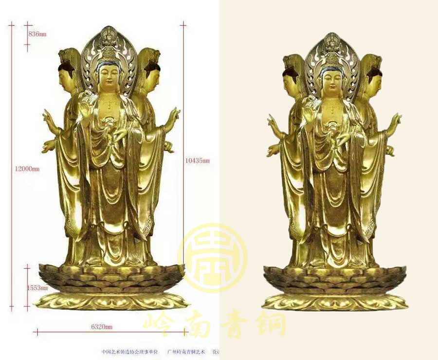四面觀音,貼金銅佛像